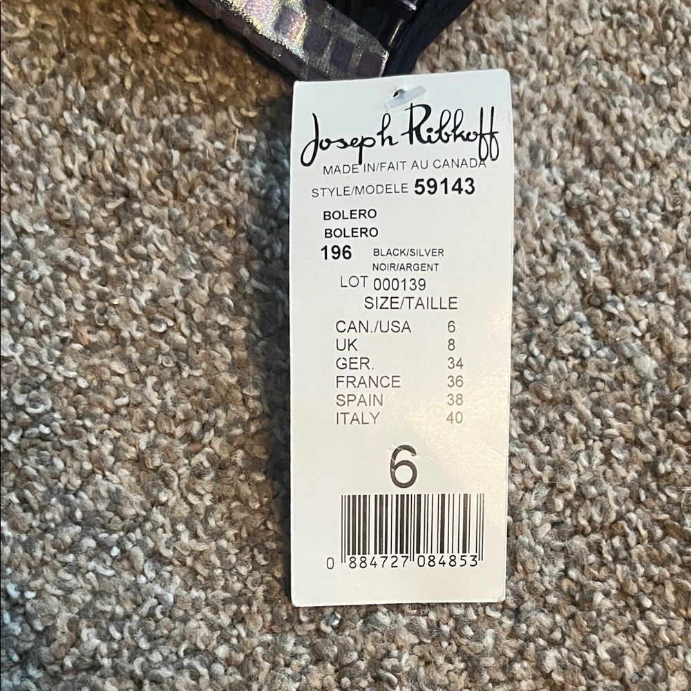 NWT Joseph Ribkoff Black and Silver Patterned Cropped Blazer Jacket Size 6 - Picture 12 of 12